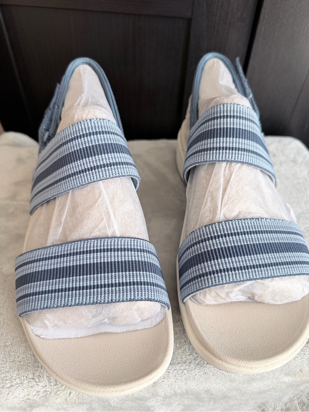 Women's Blue Striped Strap Sandals with Cream Footbed
